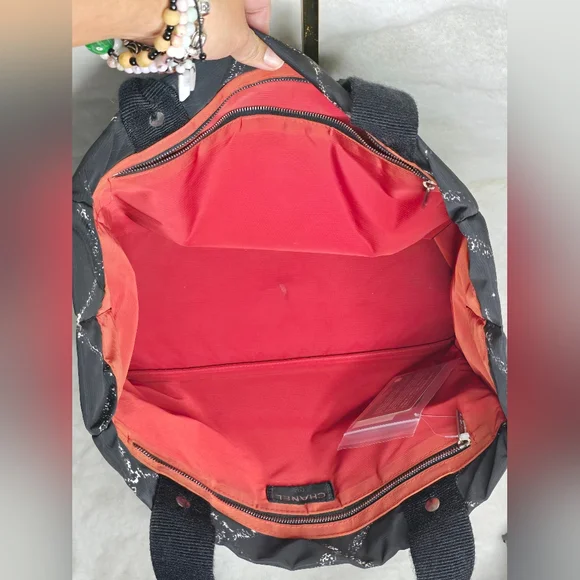 Chanel Authentic Women's Luxury Bag Travel Line Tote Printed Black Nylo… - Picture 3 of 16